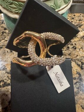 Natasha Couture Gold Crystal Chunky Bracelet   - STATEMENT Piece